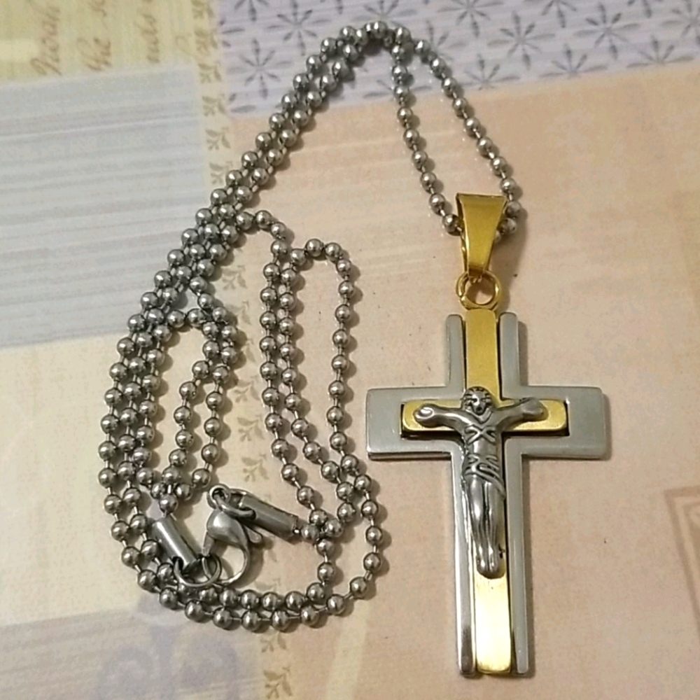 NEW ❤ Unisex Cross Long Necklace,Gold Silver Tone
